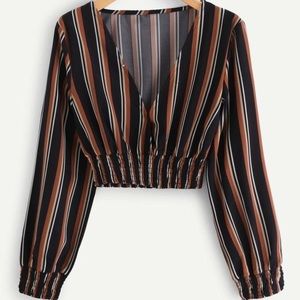 Striped Long-Sleeve Crop Top